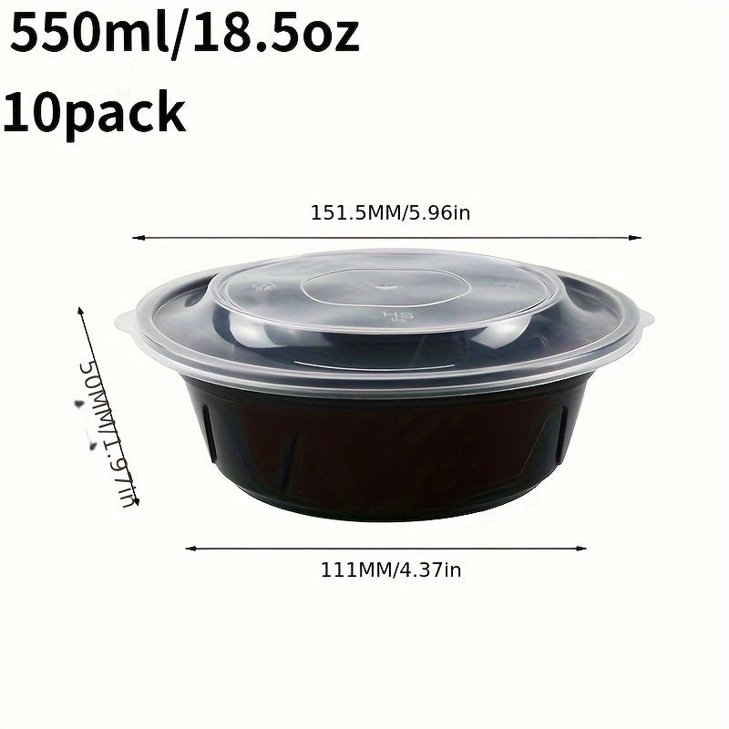 Set of 10 Meal Prep Containers 550ml Microwave Dishwasher Safe Plastic Bowls