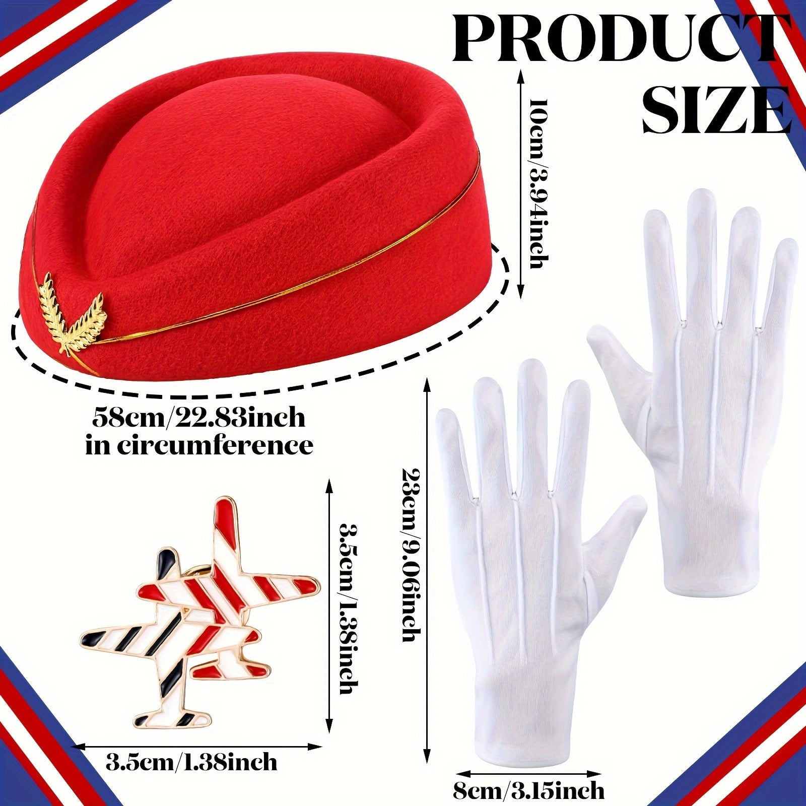 Women's Flight Attendant Costume Accessories Set with Hat Glasses Scarf Gloves