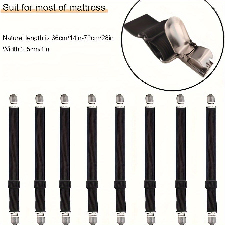 Set of 8 Adjustable Bed Sheet Clips Elastic Fasteners Fitted Sheet Suspenders