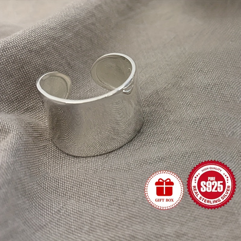 925 Kumush Gipоallergik Geometrik Keng Yuzli Uzuk Sozlanadigan Yorqin Dizayn Ayollar uchun