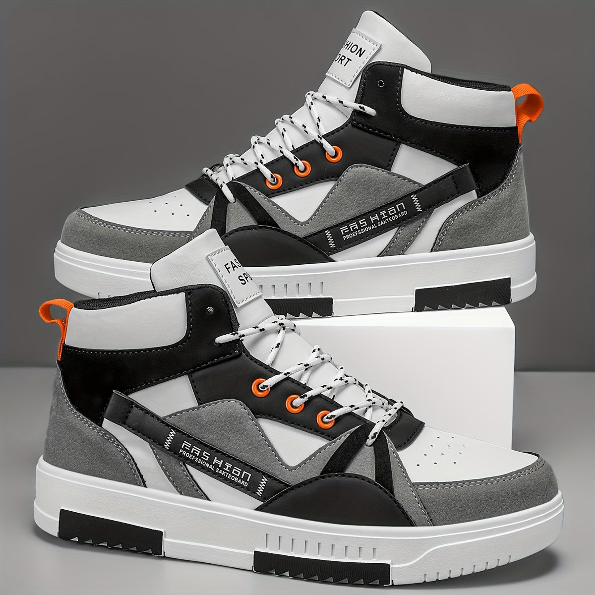 Men's High-Top Skate Sneakers Black White Gray Orange Casual Outdoor Sporty