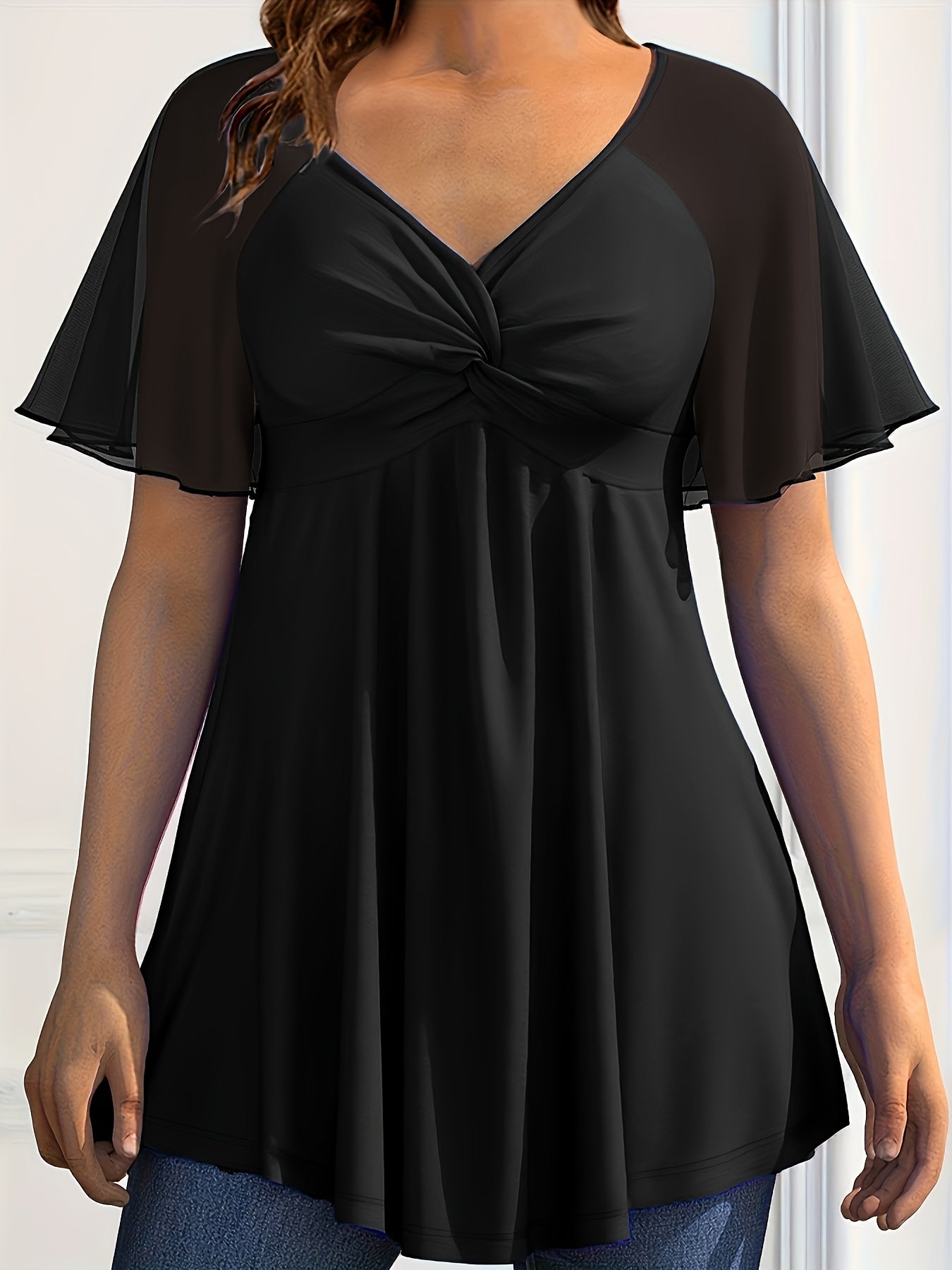 Women's Elegant V-Neck Chiffon Top Lightweight Knotted Blouse