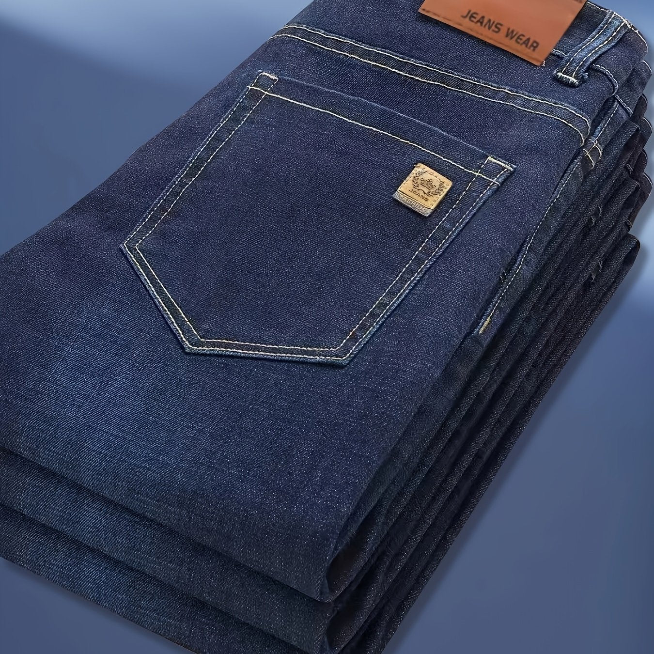 Men's Regular Fit Cotton Blend Jeans Solid Washed Denim All-Season