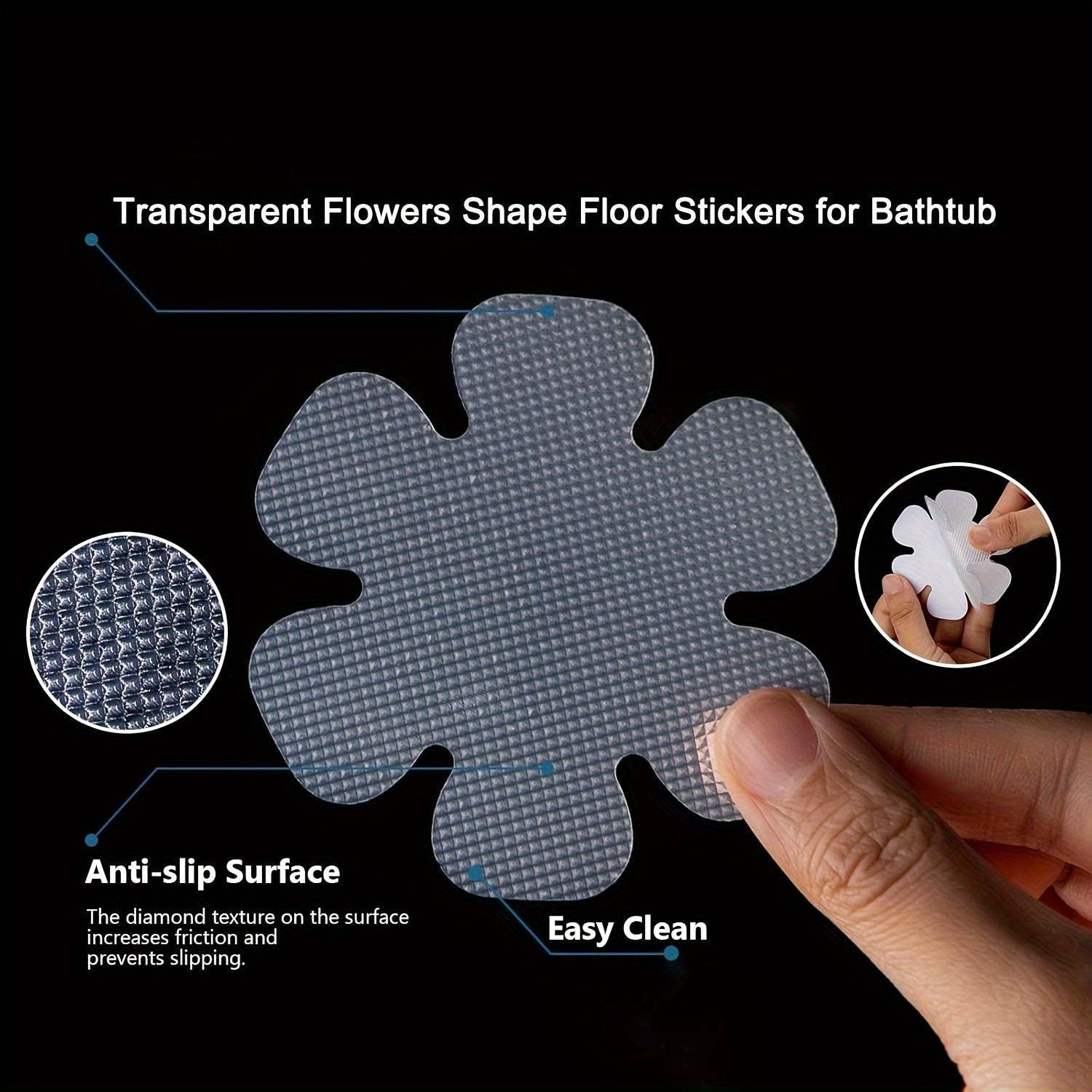 Non-Slip Transparent Flower Bathtub Stickers Sets of 3 12 24 for Shower Floors