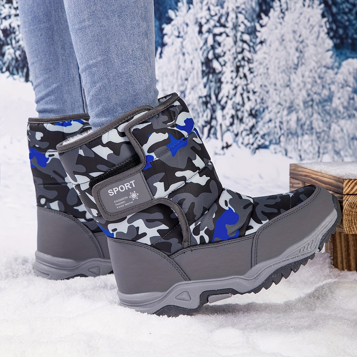 Unisex Camouflage High-Top Snow Boots for Boys Girls Toddler Winter Warm Insulated