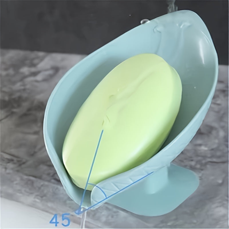 Jabonera en forma de hoja con soporte de ventosa y estante drenante para baño