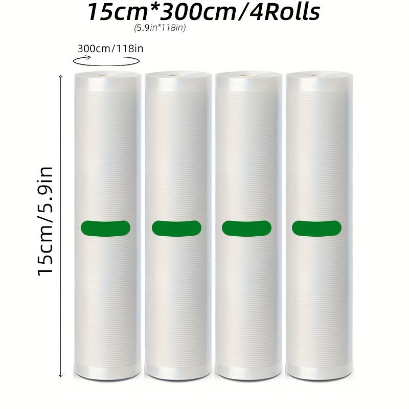 Vacuum Sealer Rolls 4 Pack 3m Textured BPA-Free for Meat Veggie Fruit Storage