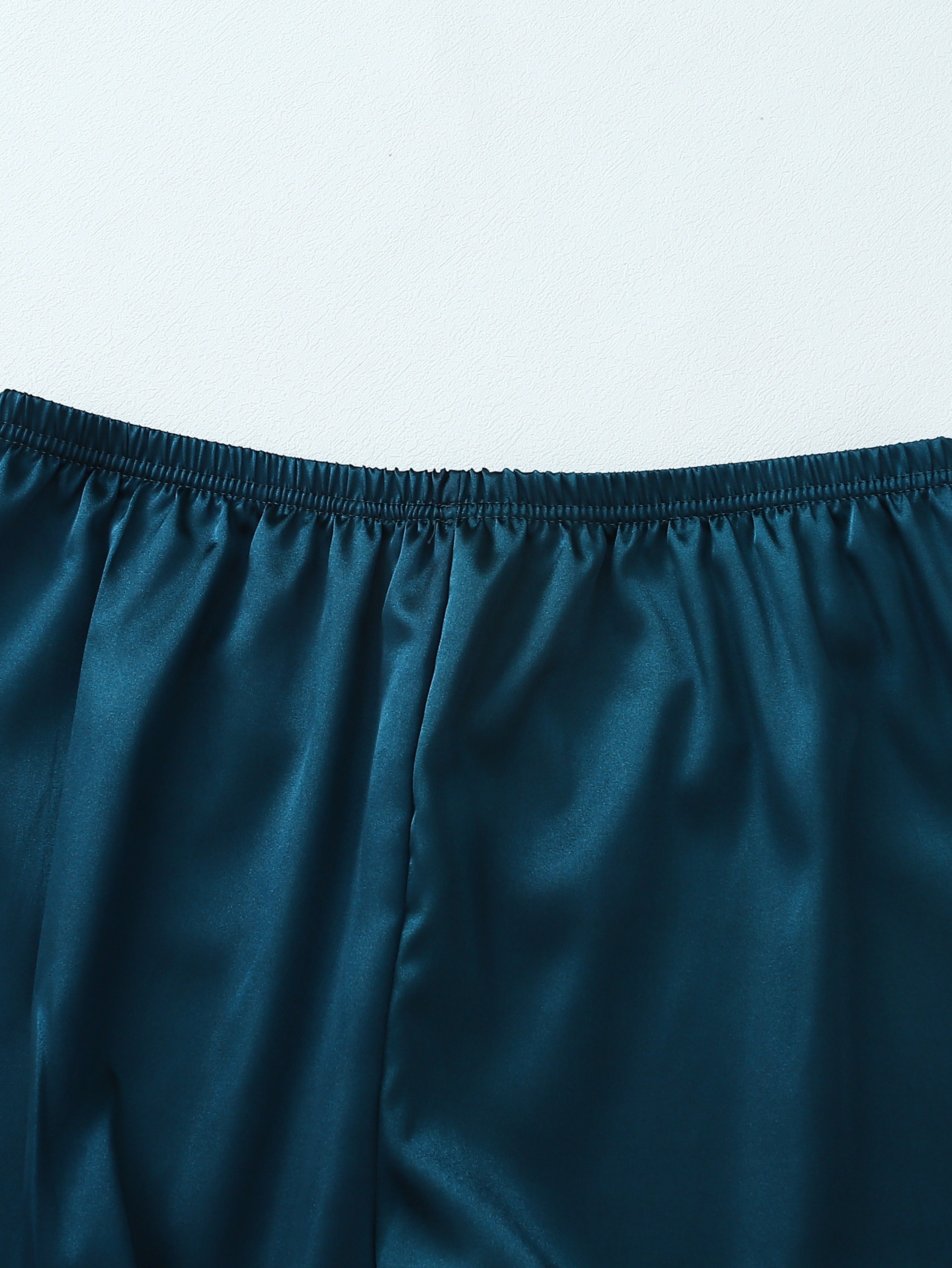 Conjunto de pijama de satén para hombre, manga larga, de color sólido, casual, con botones, para otoño e invierno