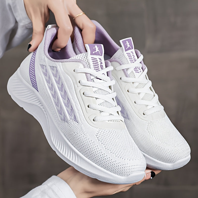 Women's Lightweight Mesh Running Sneakers White Purple Casual Low-Top