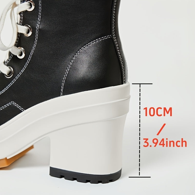 Women's Chunky Platform Ankle Boots Casual High Heel Short Boots Solid Color