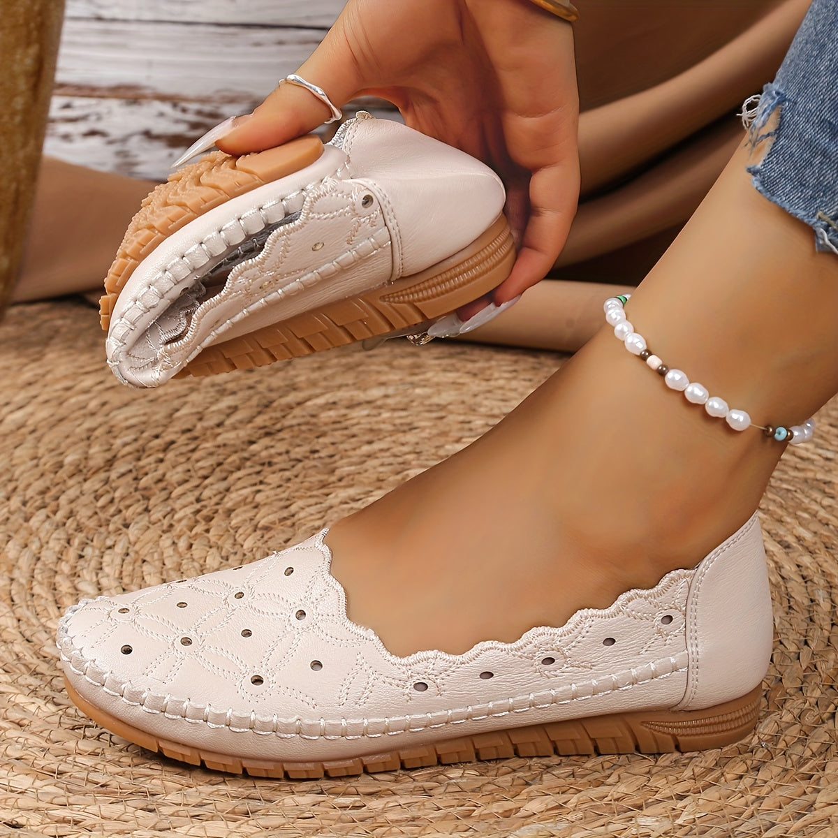 Women's Slip-On Flats White Synthetic Casual Shoes for Office and Everyday