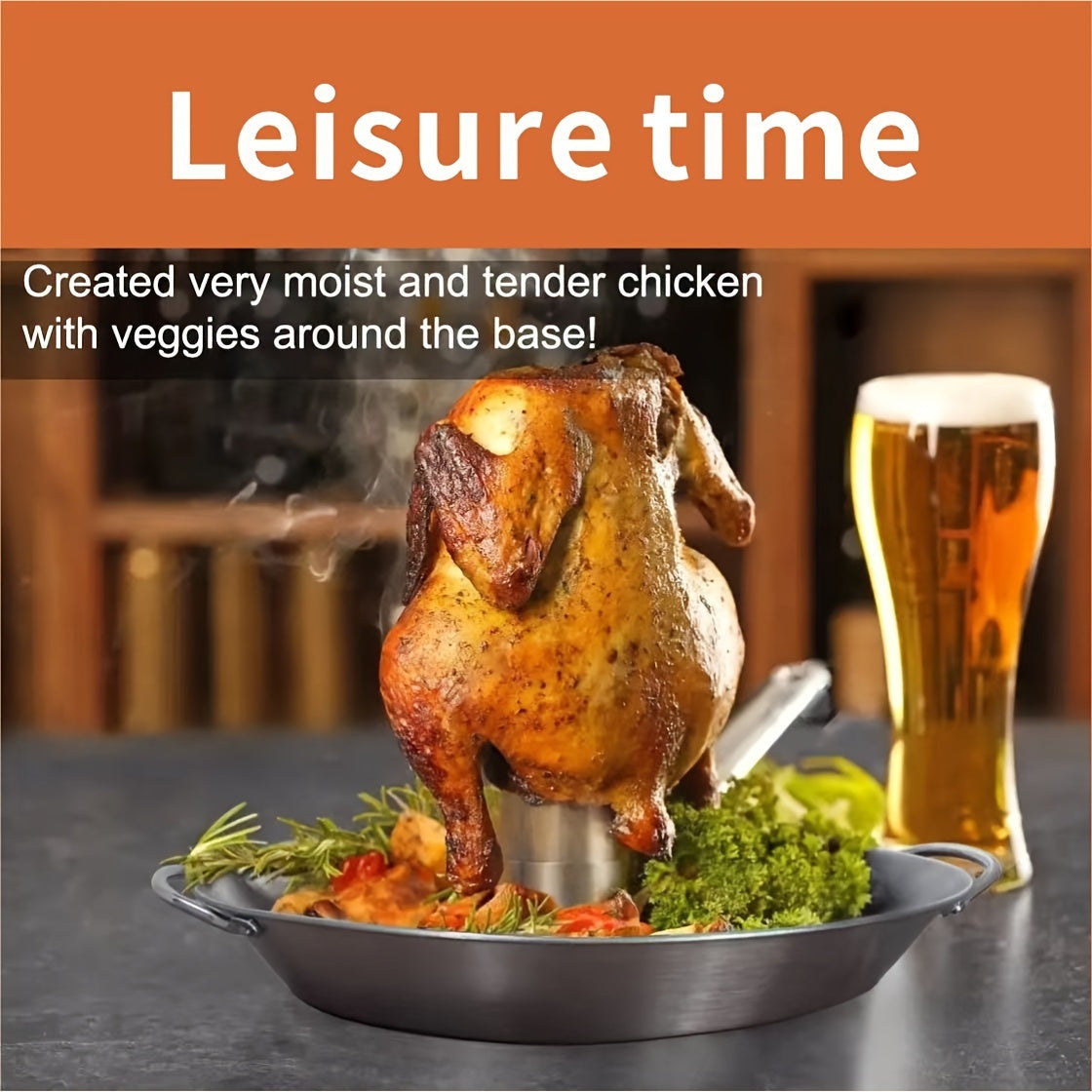 Stainless Steel Chicken Roaster Rack with Dual Handles Vertical BBQ Stand for Outdoor and Kitchen Use