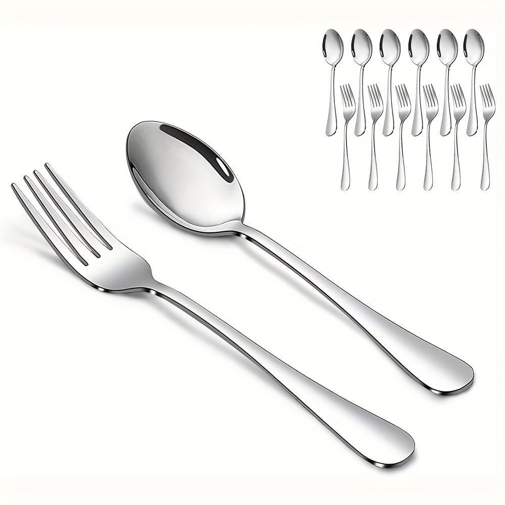 Flatware Set 2 or 6 Pieces Mirror Polished Dishwasher Safe Dinner and Salad Forks Spoons