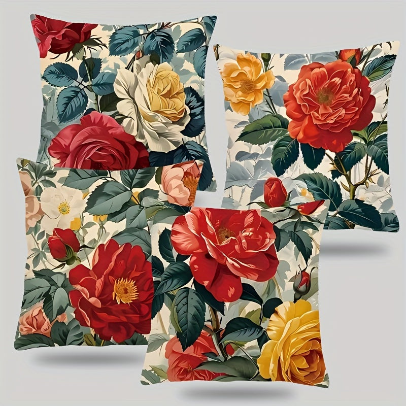 Zippered Polyester Cushion Cover with French Floral Design for Home Decor