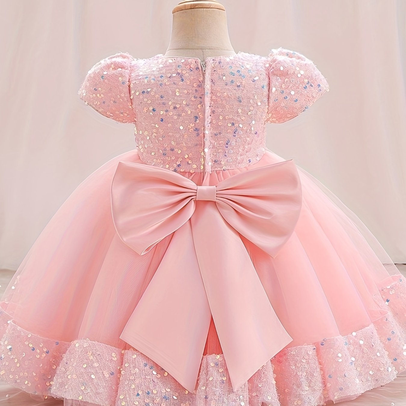 Girls Sparkling Midi Dress with 3D Flower Decor Sequin and Belt for Weddings Parties