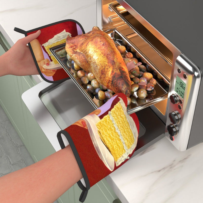 Heat Resistant Oven Mitts and Potholders Set 26.92x17.02cm Kitchen Cooking Baking