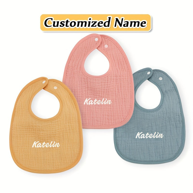 Set of 3 Baby Bibs for Newborns and Toddlers Soft Cotton Adjustable Snap Buttons Yellow Gray Pink