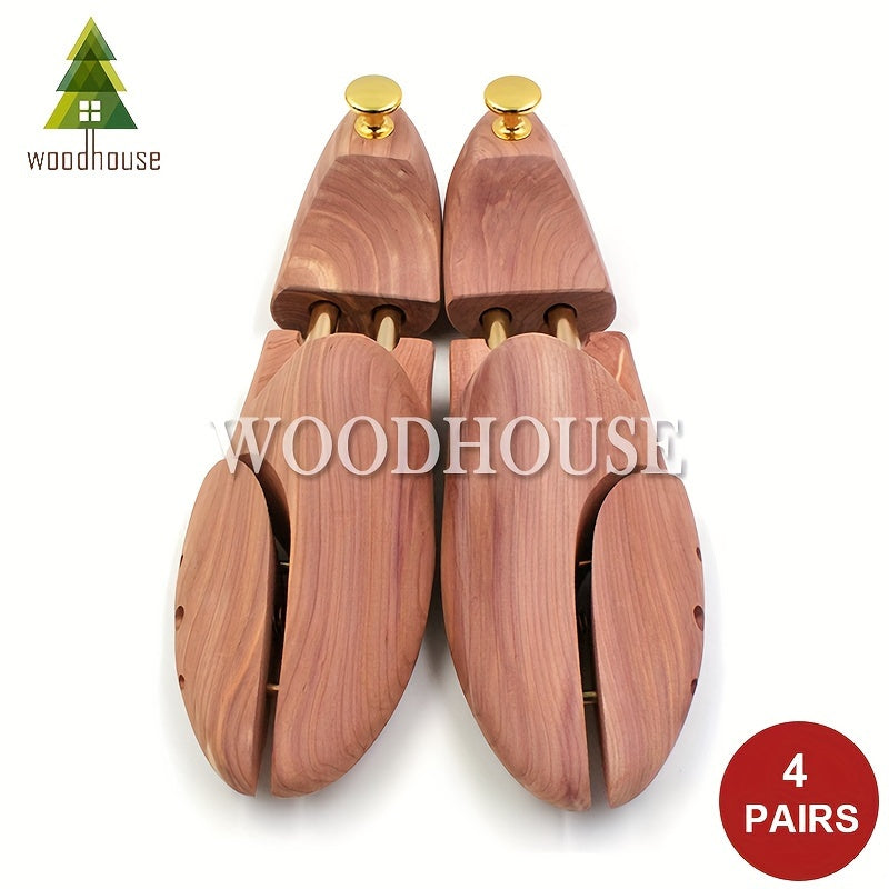 4-Pack Heavy-Duty Cedar Shoe Trees for Men and Women, Adjustable, Space-Saving