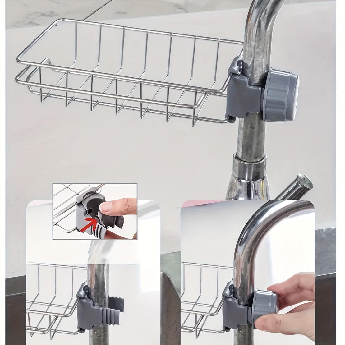 Qulay zanglamas po'latdan yasalgan kran caddy - Oshxona cho'michasi uchun organizator, gubka va mato ushlagich, idish yuvish savati - Hammom va oshxona tartibi uchun zaruriy narsa