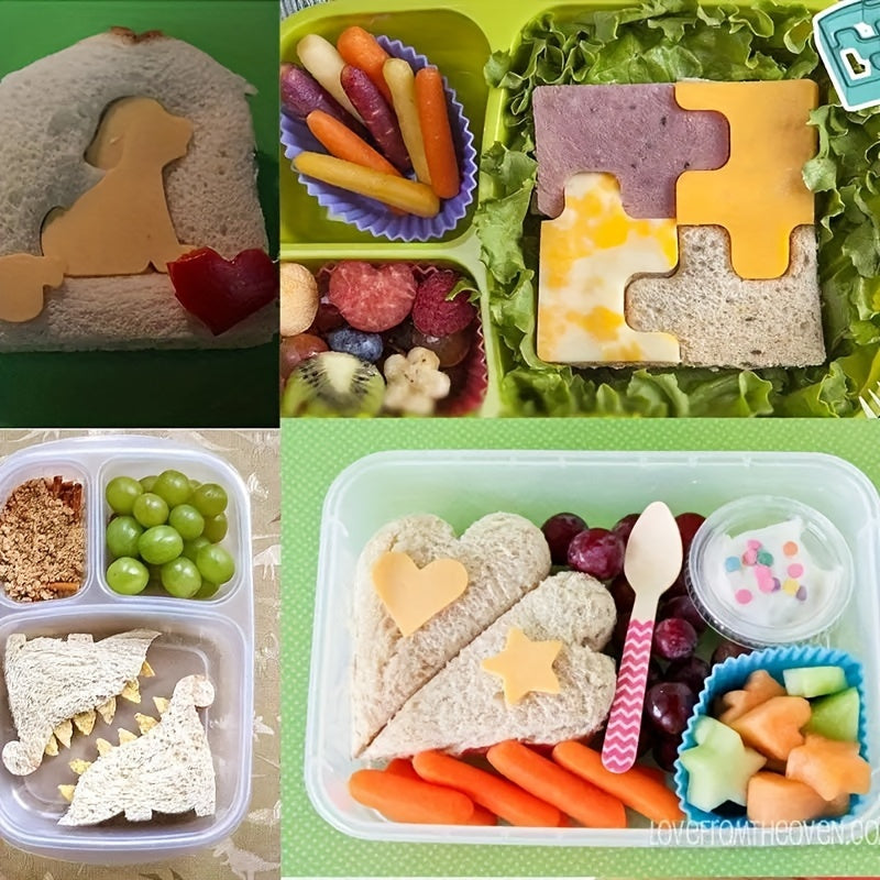 Set of 4 Cartoon Sandwich Cutters and Sealers Food-Grade Plastic Molds for Kids Lunches