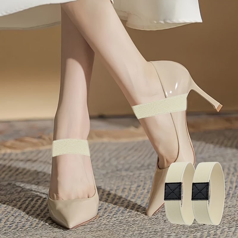 Women's High Elastic Shoe Straps 2pcs Flat Belts Solid Color No Tie