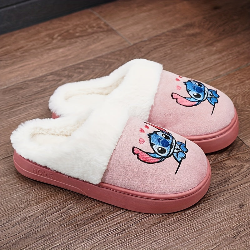 Мужские и женские флисовые тапочки с мультяшной строчкой, вышитые, нескользящие, для дома и улицы