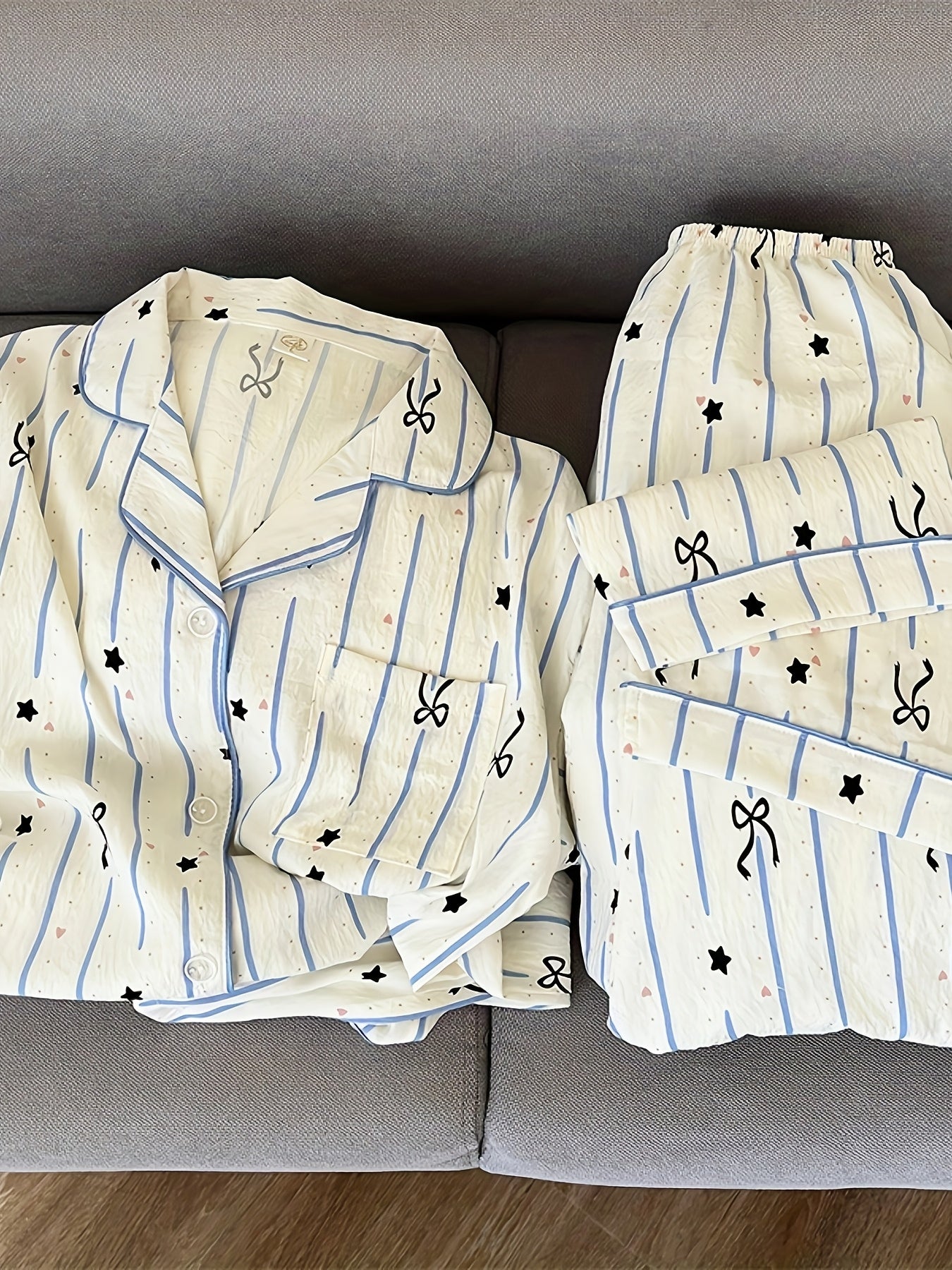 Plus Size Women's Pajama Set Long Sleeve Geometric Print Lightweight Comfortable