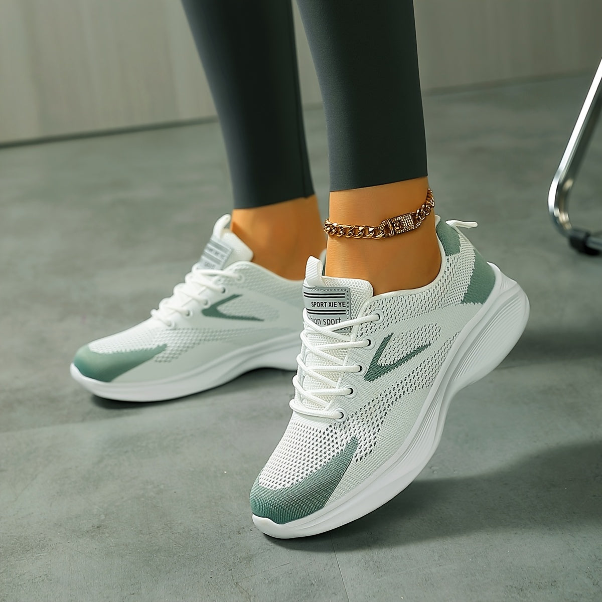 Women's Lightweight Air Cushion Sneakers Breathable Knit White Mint Green Casual Shoes