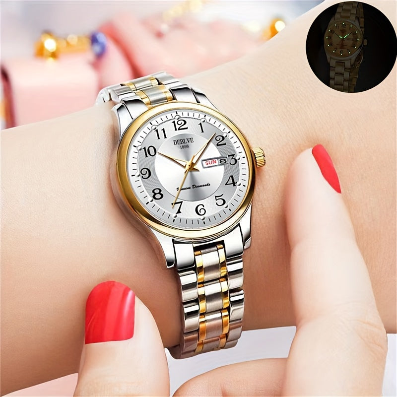 Women's Watch Ultra-Thin Steel Strap Quartz Luminous Week Calendar Light Luxury