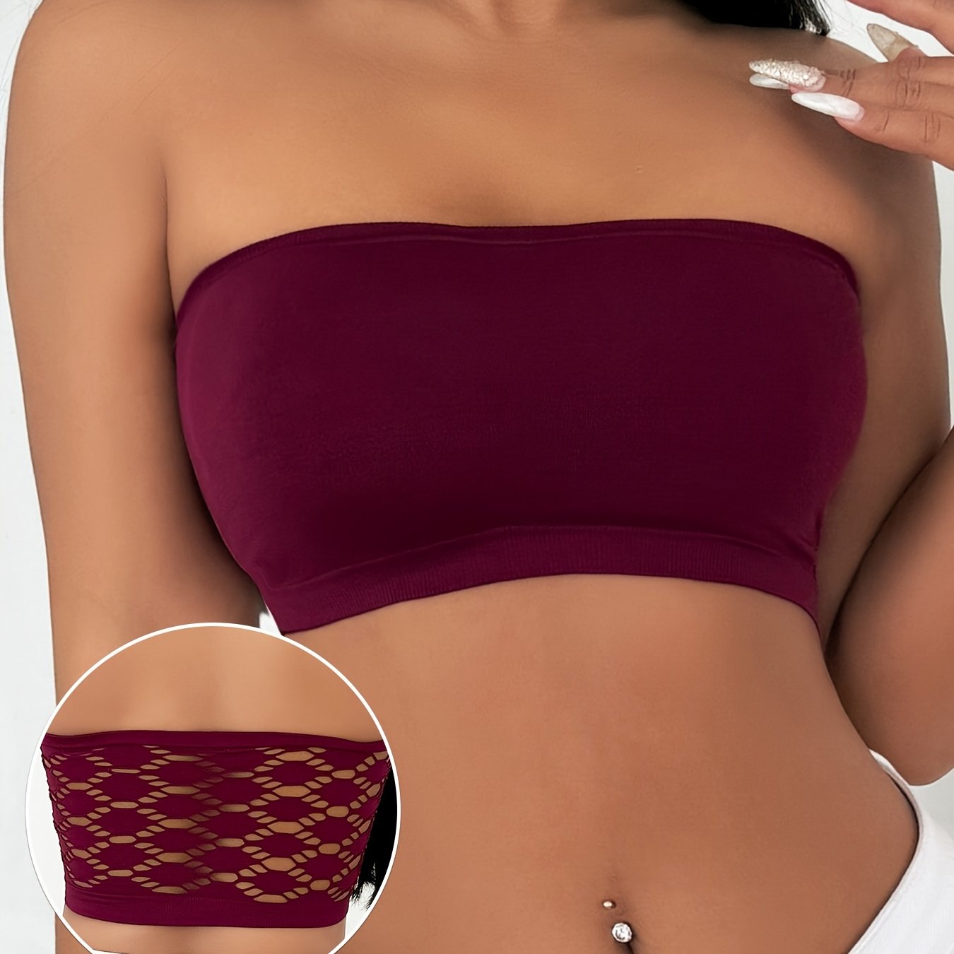 Women's Breathable Wireless Bandeau Bra with Hollow Mesh Fabric