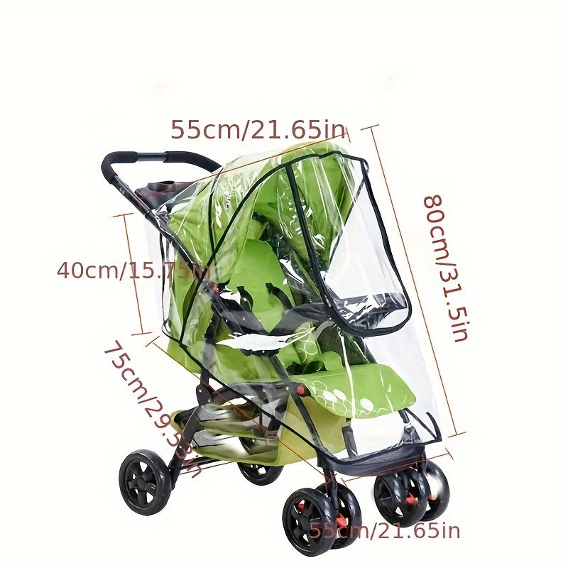 Transparent Rain Cover for Strollers with Windproof Dustproof Canopy and Black Zipper