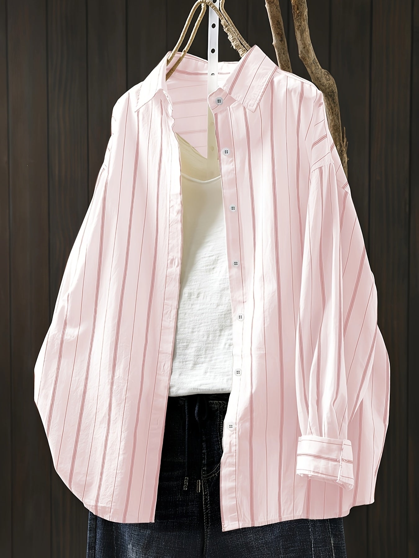 Women's Plus Size Long Sleeve Blouse Casual Striped Shirt Lapel Fruit