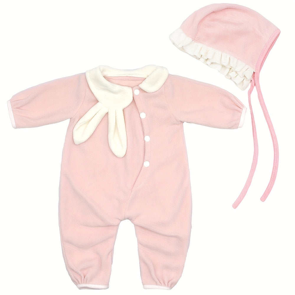 Pink Rabbit Ears Onesie with Cap for 22 Inch Silicone Dolls Kids Toy Clothing