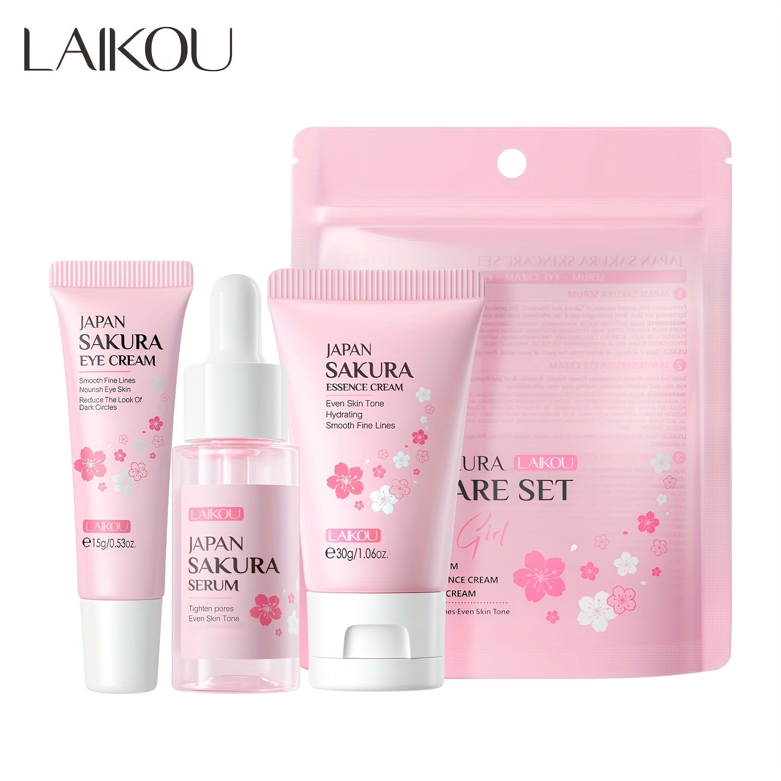 Conjunto de cuidado de la piel con flor de cerezo japonesa para todo tipo de piel, incluye suero, crema para ojos y crema facial
