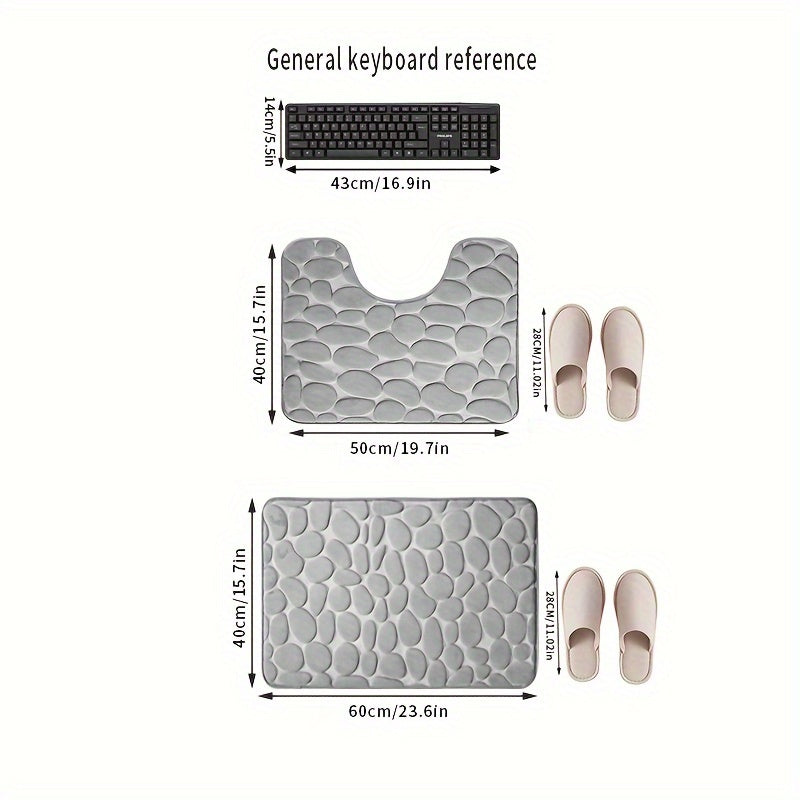 Juego de 2 alfombrillas de baño antideslizantes con relieve de piedra, absorbentes y suaves de poliéster