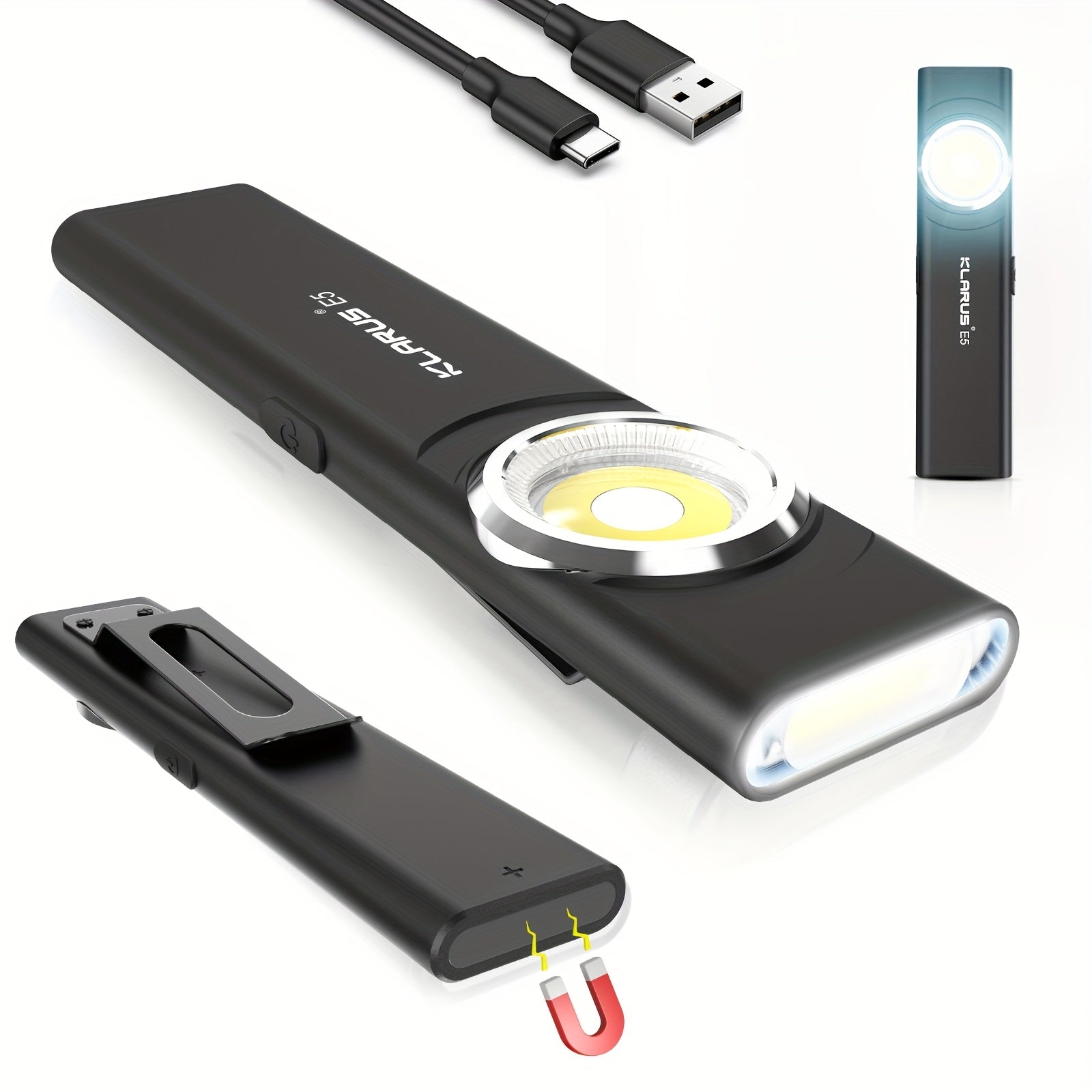 Rechargeable COB Work Light with Magnetic Base and Clip 470 Lumens USB Rechargeable Emergency Maintenance Camping Hiking