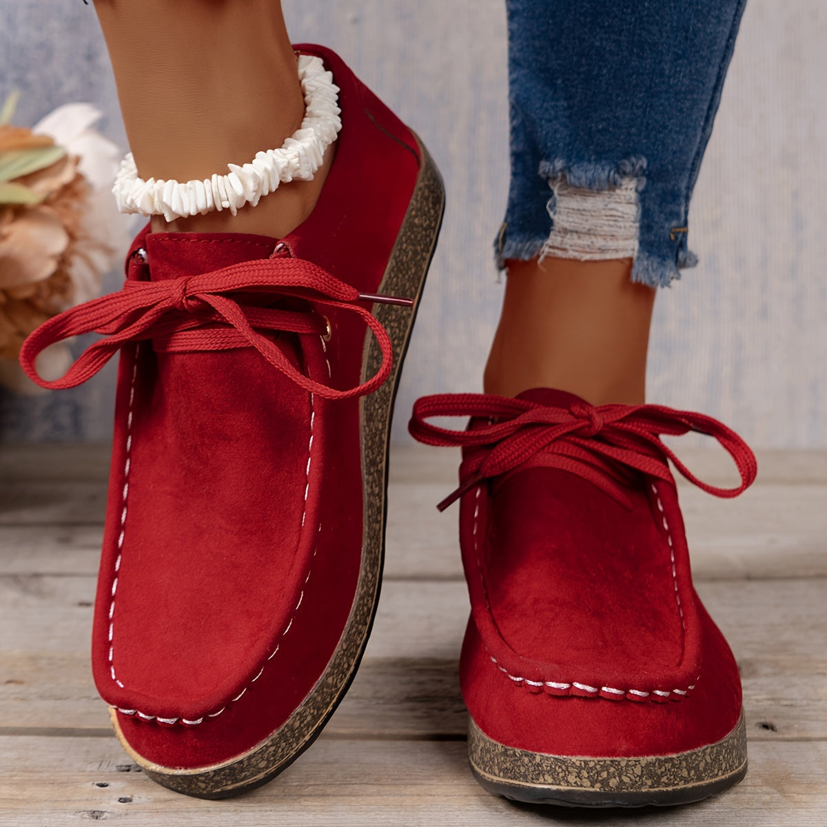 Women's Casual Sneakers Low Top Lace-Up Solid Fabric Platform Plus Size