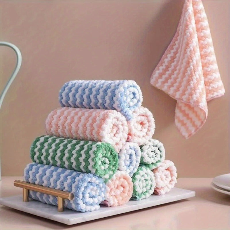 Набор из 5 ультра-впитывающих микрофибровых тряпок для уборки - прочные и многоразовые полотенца для кухни, ванной и гостиной - идеально подходят для вытирания пыли, протирания и многоцелевых уборочных задач.