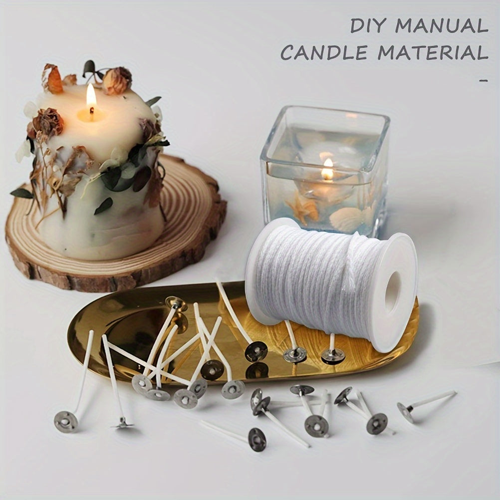 60.96 Meter Cotton Braided Candle Wicks with Core Spool and Metal Sustainer Tabs for DIY Candle Making