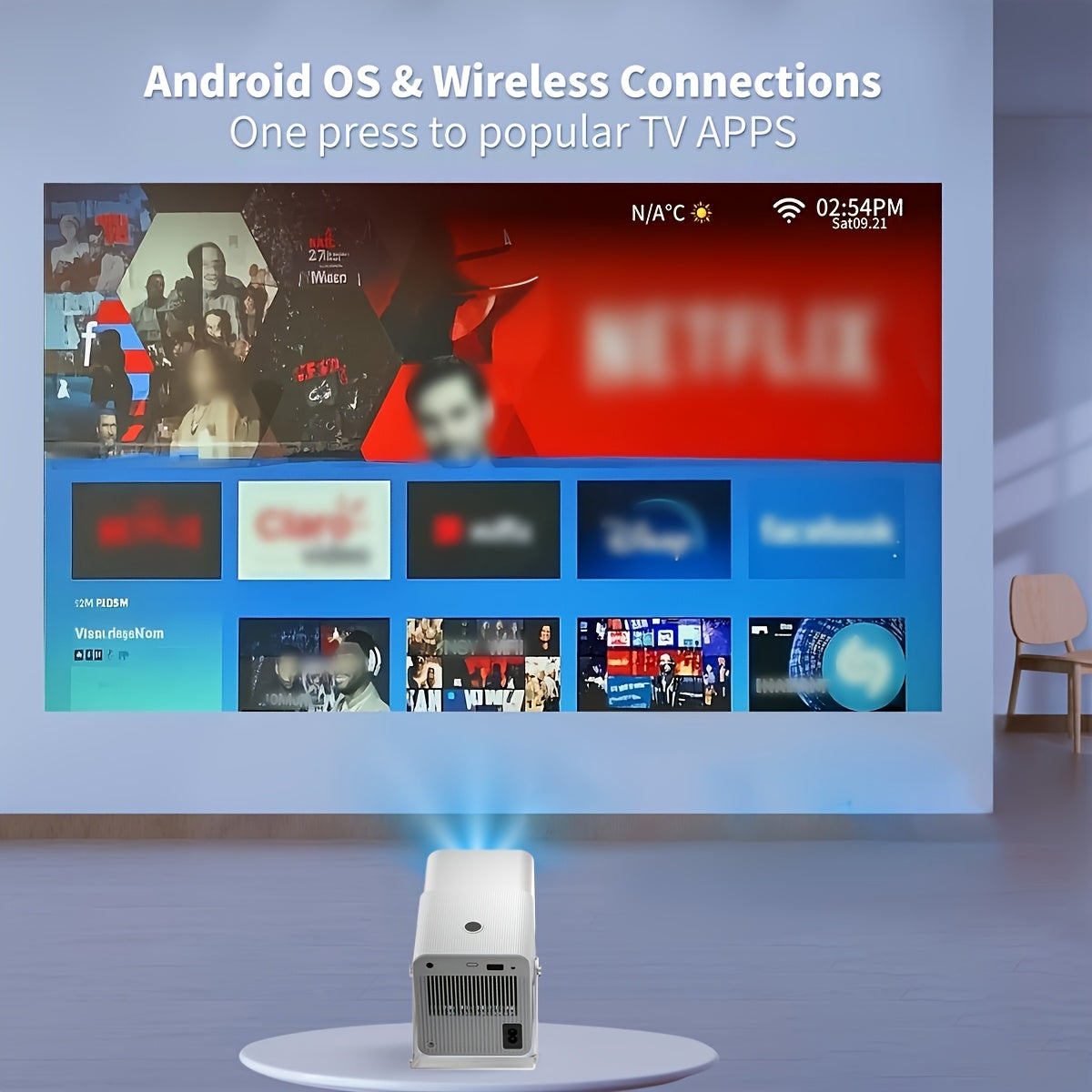 WiFi LED 4K Projector with Android OS, 260 Lumens, Office & Home Use