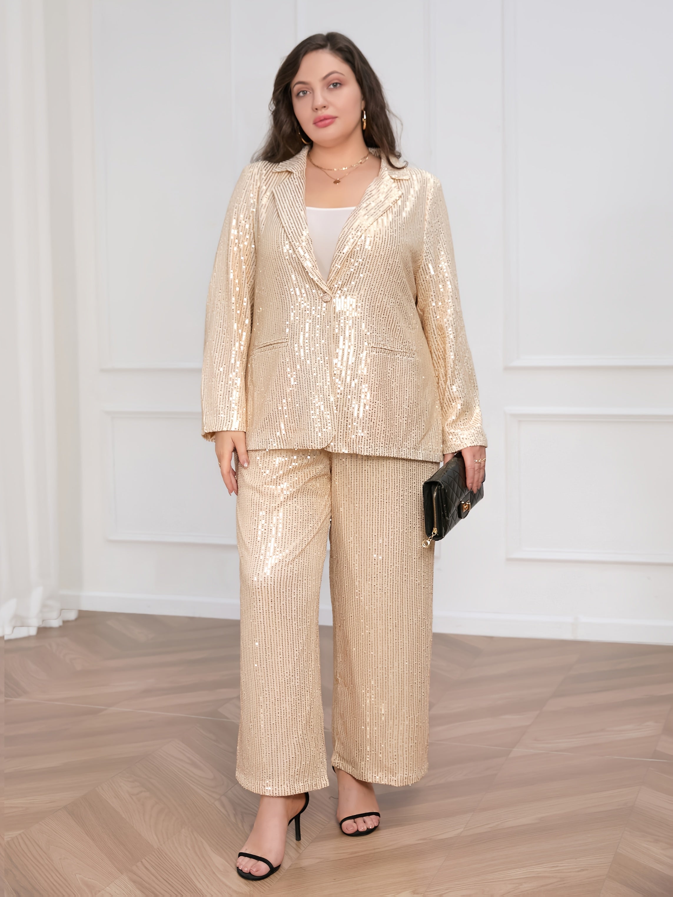 Women's Sequined Long Sleeve Suit Set for Parties and Events