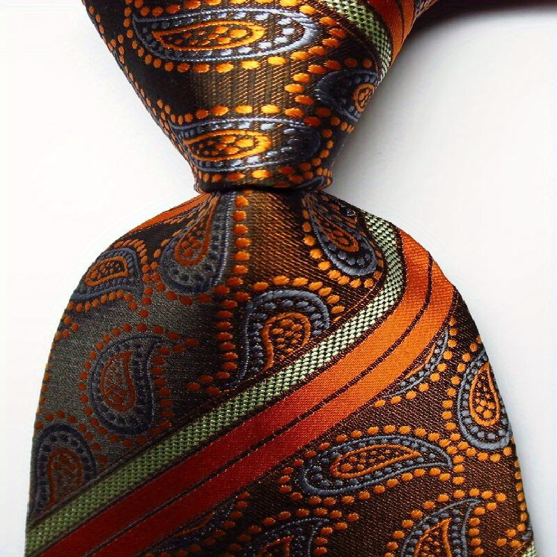 Men's Jacquard Woven Striped Plaid Tie Set in Blue Green Red Orange
