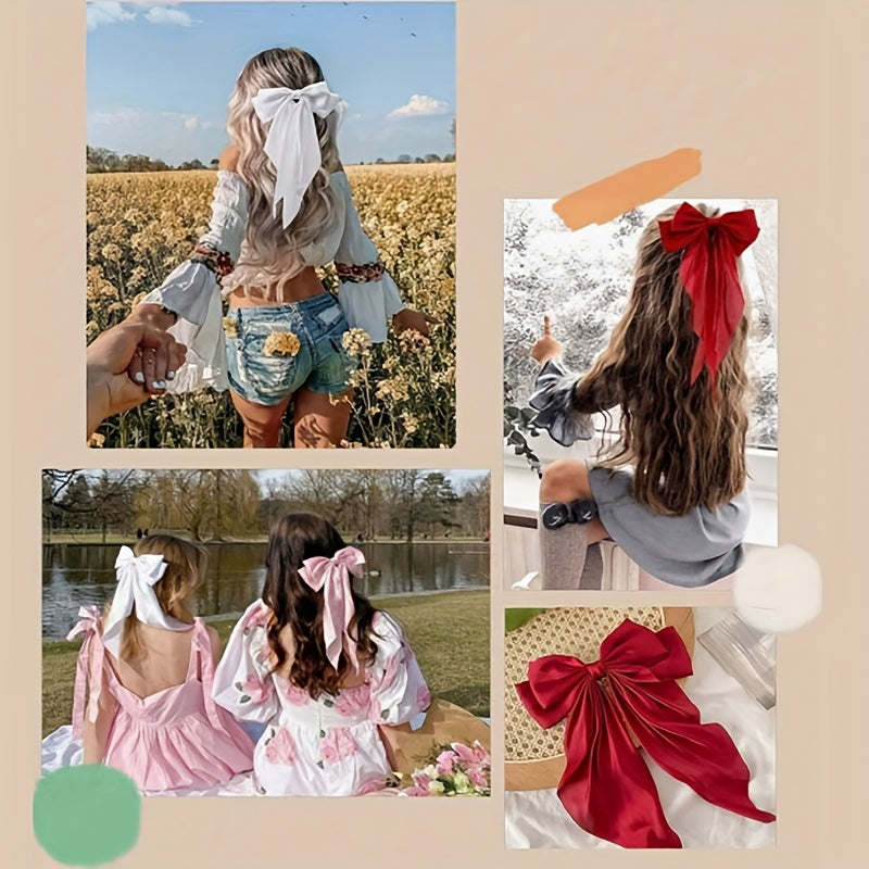 Set of 4 Women's Satin Bow Hair Clips for Casual and Vacation Wear