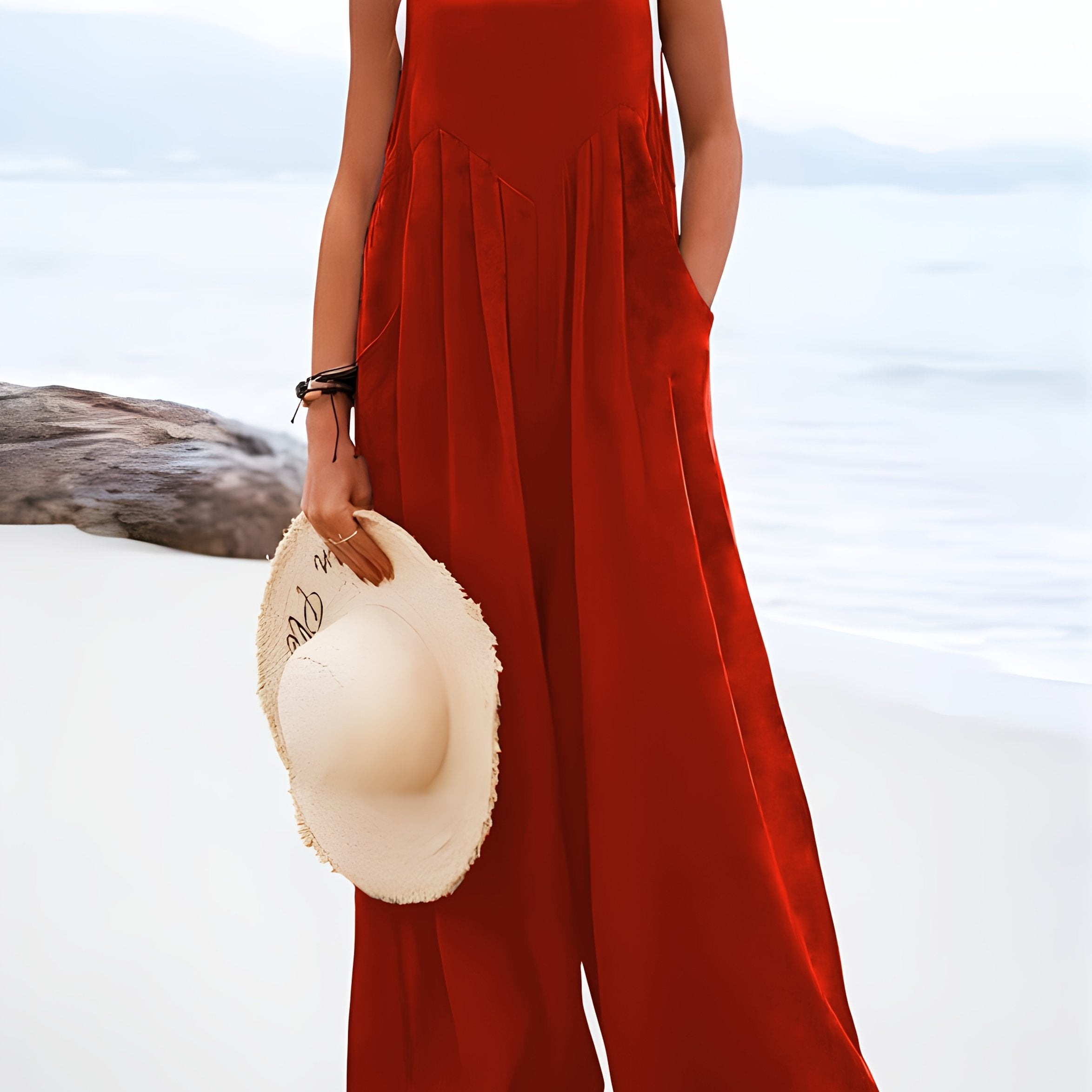 Mono sin mangas de talla grande con tirantes de botones, estilo vacaciones