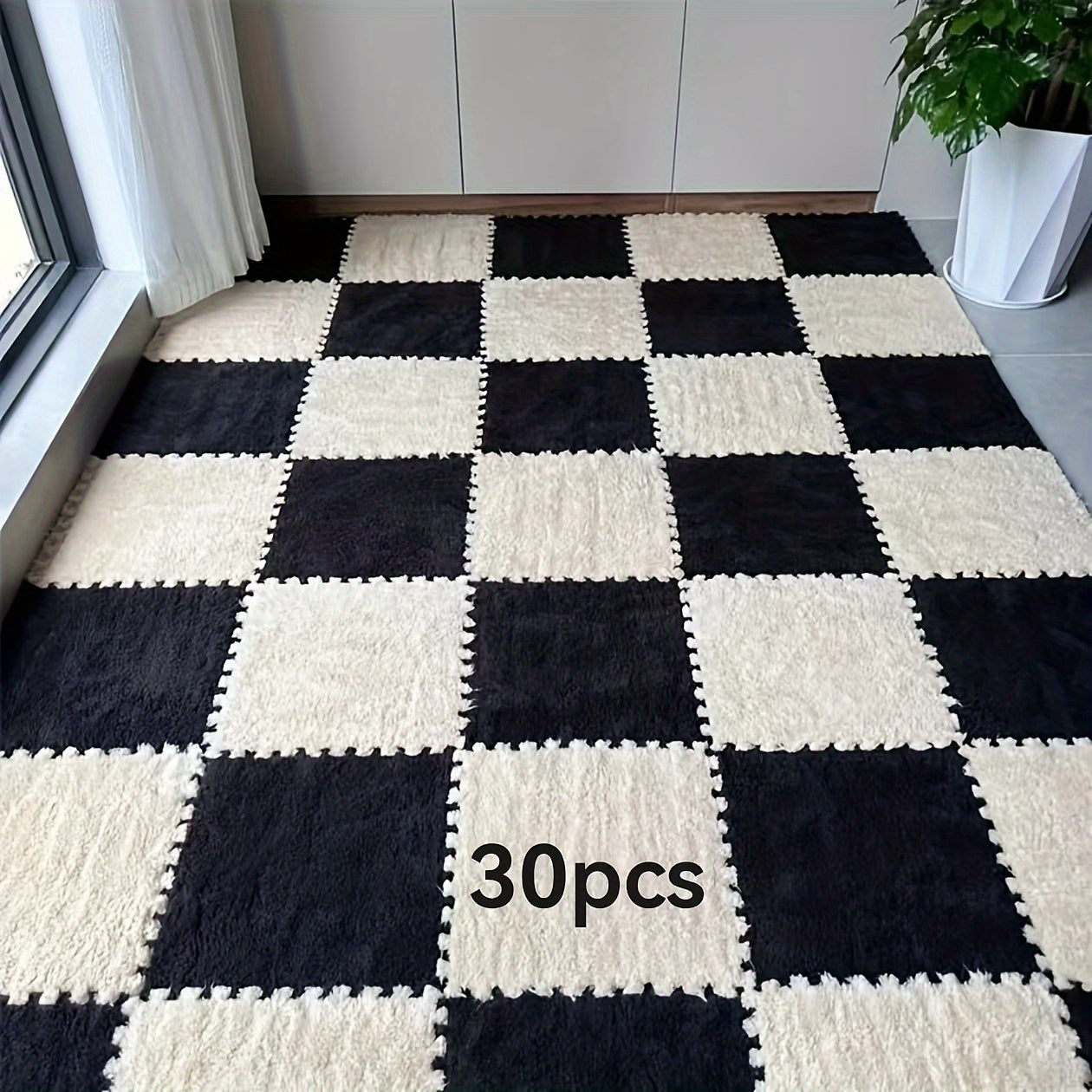 Set of 30 Braided Flannel Area Rugs Square Mats Low Pile Floor Tiles for Bedroom Living Room
