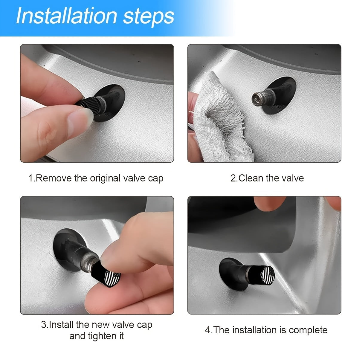 4 Pack American Flag Tire Valve Stem Caps Metal Anti-Rust for Cars Bikes Trucks