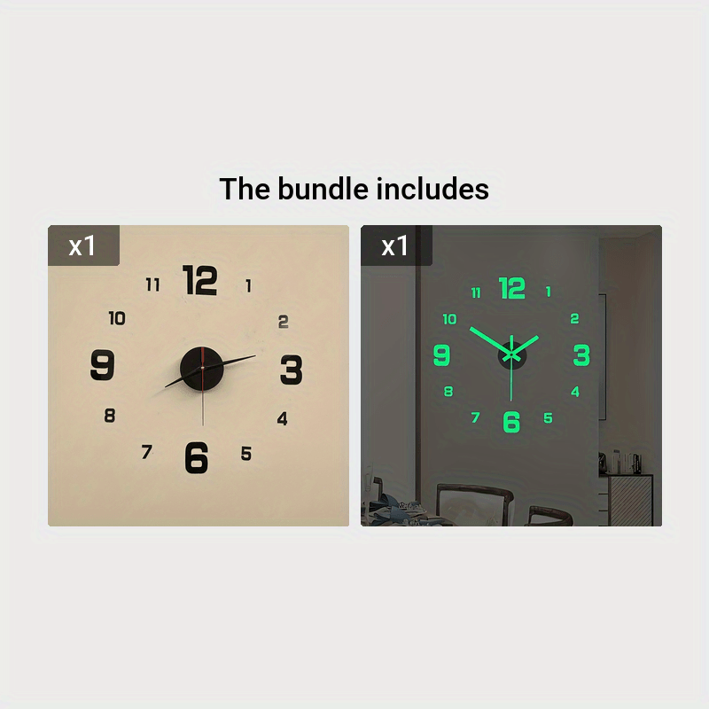 Reloj de pared minimalista moderno con espejo de acrílico, números grandes negros, 40x40cm para sala de estar y dormitorio