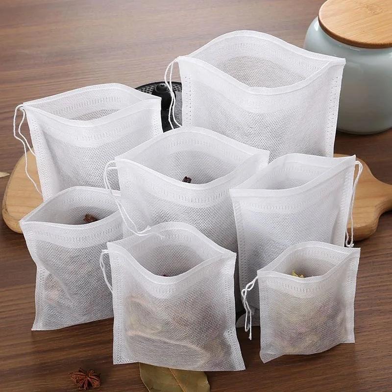 Disposable Non-Woven Drawstring Tea Filter Bags 100 Pack for Coffee and Spices