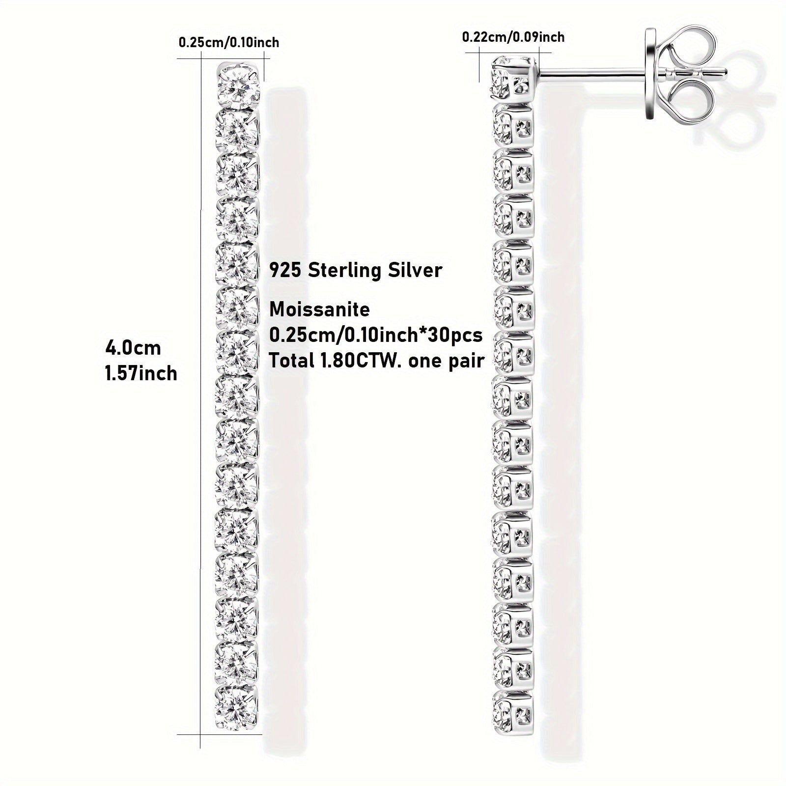 Sterling Silver Drop Earrings with Moissanite Stones for Weddings and Holidays
