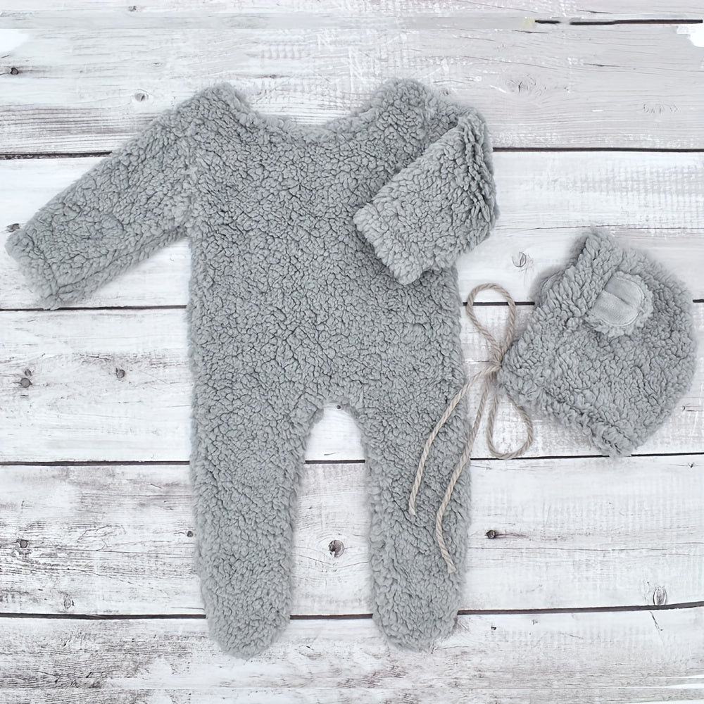 Baby Girl Acrylic Bear Outfit Set with Matching Hat in Pink Brown Grey or White